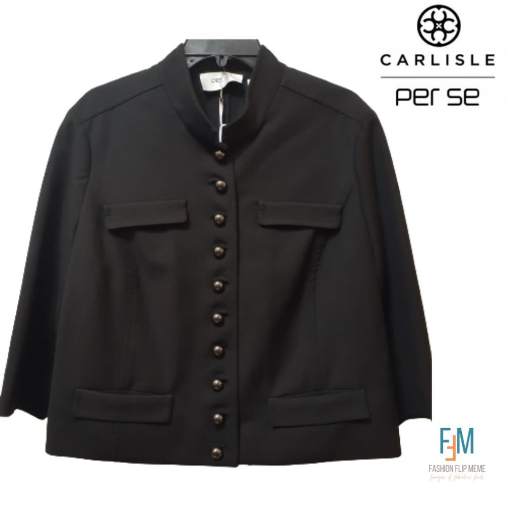 Black Mandarin Collar Button Front Cropped Jacket 18 New!